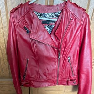 Cropped Red Leather Jacket